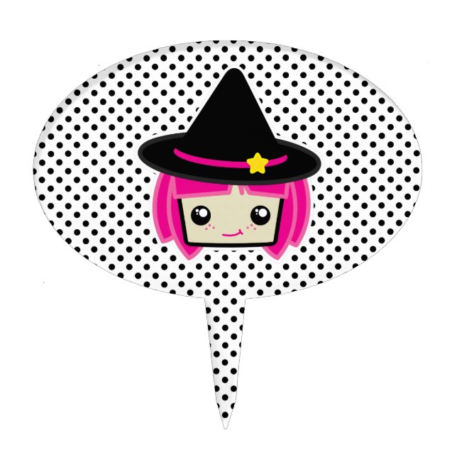 Kawaii Pink Haired Witch Cake Topper (Front)