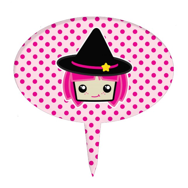 Kawaii Pink Haired Witch Cake Topper (Front)