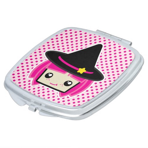 Kawaii Pink Haired Witch Compact Mirror