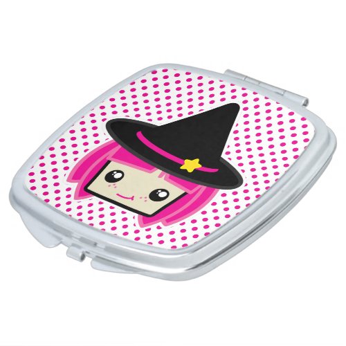 Kawaii Pink Haired Witch Compact Mirror