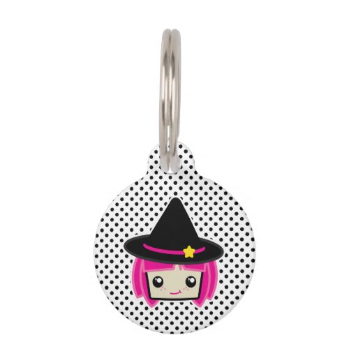 Kawaii Pink Haired Witch Dog Tag