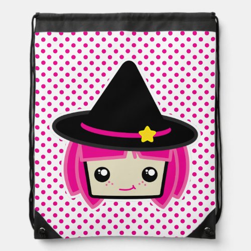 Kawaii Pink Haired Witch Drawstring Bag