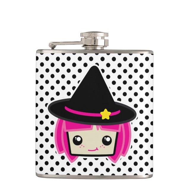 Kawaii Pink Haired Witch Flask (Front)