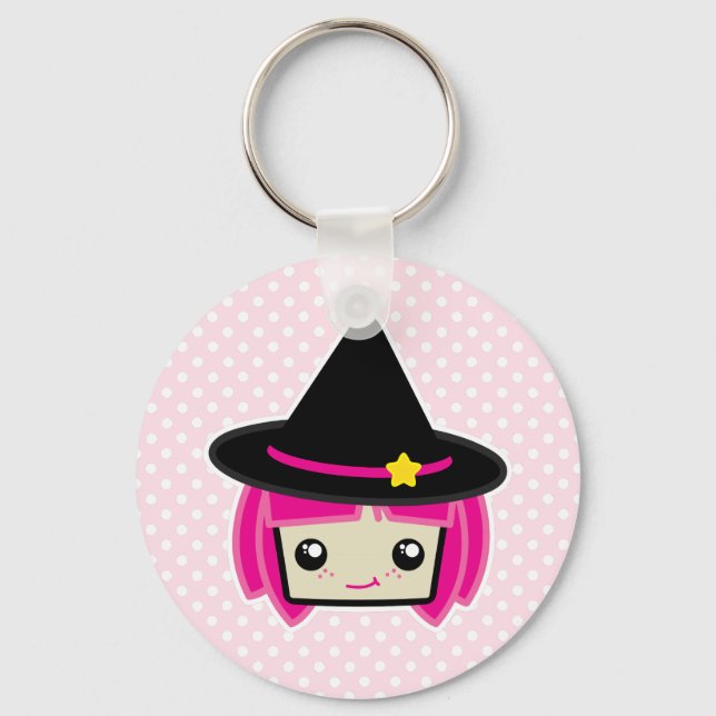 Kawaii Pink Haired Witch Keychain (Front)