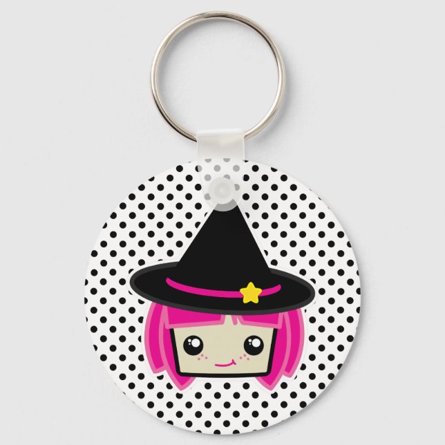 Kawaii Pink Haired Witch Keychain (Front)