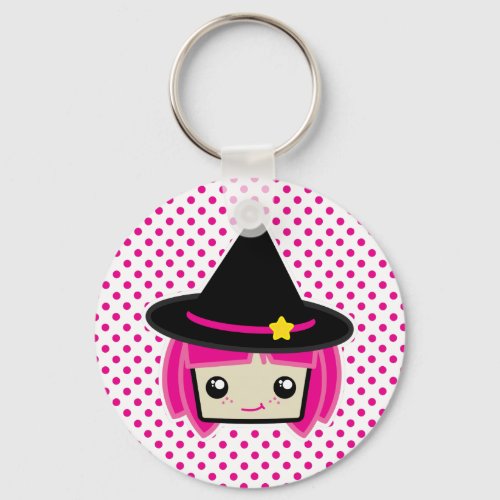 Kawaii Pink Haired Witch Keychain