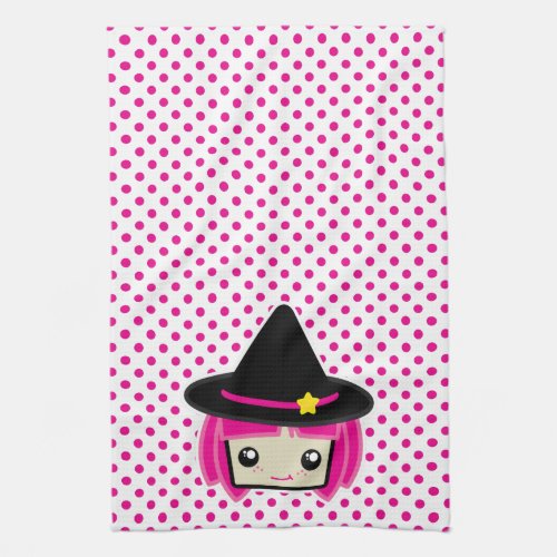 Kawaii Pink Haired Witch Kitchen Towel