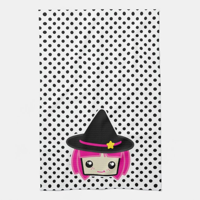 Kawaii Pink Haired Witch Kitchen Towel (Vertical)