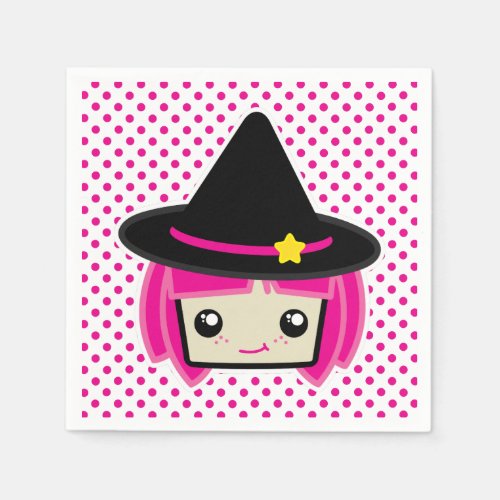 Kawaii Pink Haired Witch Napkins