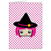 Kawaii Pink Haired Witch Note Card (Front)