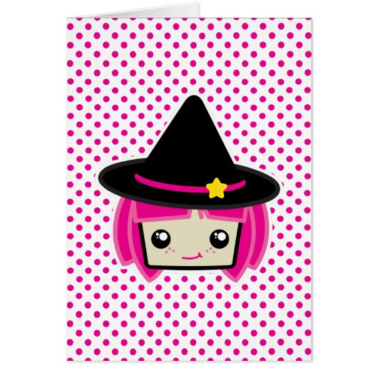 Kawaii Pink Haired Witch Note Card (Front)