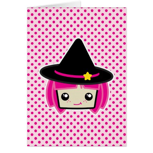 Kawaii Pink Haired Witch Note Card