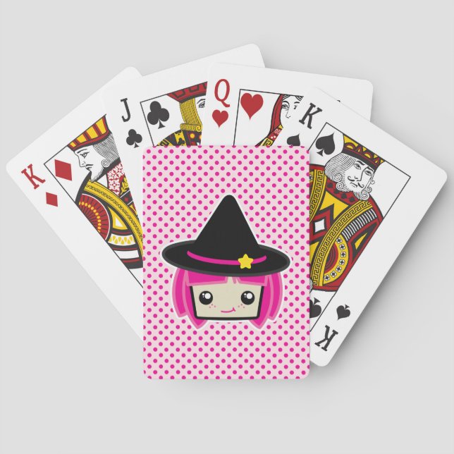 Kawaii Pink Haired Witch Playing Cards (Back)