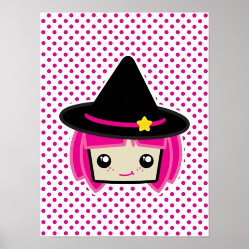 Kawaii Pink Haired Witch Poster Print