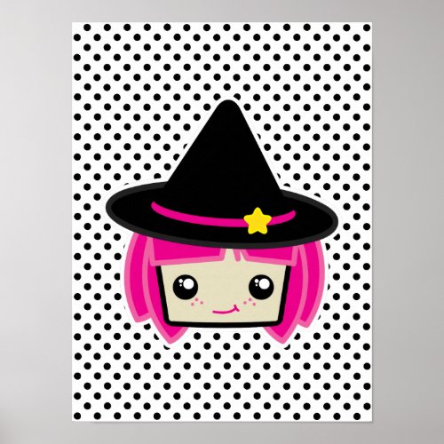 Kawaii Pink Haired Witch Poster Print