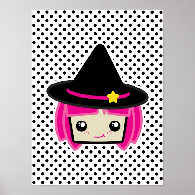 Kawaii Pink Haired Witch Poster Print (Front)
