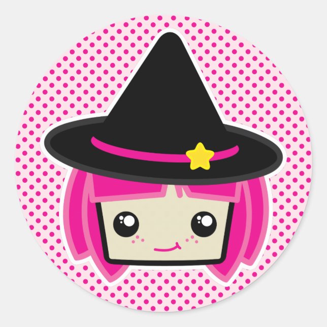 Kawaii Pink Haired Witch Stickers (Front)