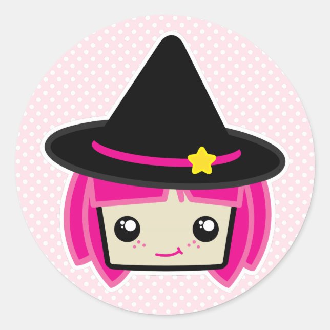 Kawaii Pink Haired Witch Stickers (Front)