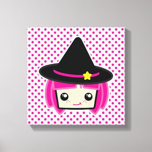 Kawaii Pink Haired Witch Wrapped Canvas