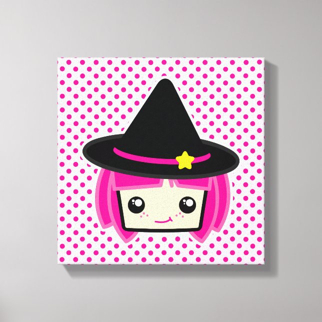 Kawaii Pink Haired Witch Wrapped Canvas (Front)