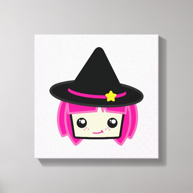 Kawaii Pink Haired Witch Wrapped Canvas (Front)