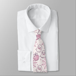 Kawaii Pink Halloween Ghosts & Pumpkin Neck Tie