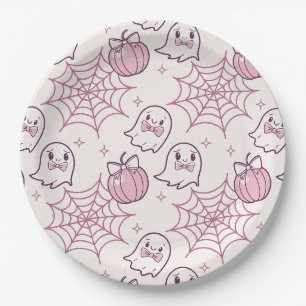 Kawaii Pink Halloween Ghosts & Pumpkin Paper Plates