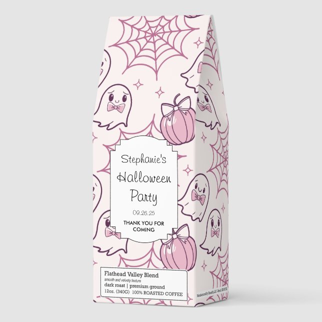 Kawaii Pink Halloween Ghosts & Pumpkin Roasted Coffee (Front)