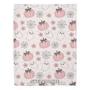 Kawaii Pink Halloween Ghosts & Pumpkins Duvet Cover