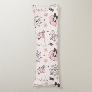 Kawaii Pink Halloween Pattern with Ghost, Pumpkin Body Pillow