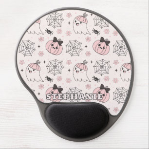 Kawaii Pink Halloween Pattern with Ghost, Pumpkin Gel Mouse Pad