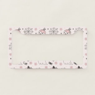 Kawaii Pink Halloween Pattern with Ghost, Pumpkin License Plate Frame
