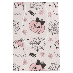 Kawaii Pink Halloween Pattern with Ghost, Pumpkin Medium Gift Bag