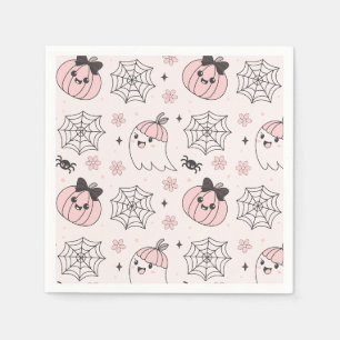 Kawaii Pink Halloween Pattern with Ghost, Pumpkin Napkins
