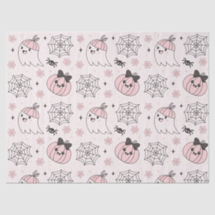 Kawaii Pink Halloween Pattern with Ghost, Pumpkin Tissue Paper
