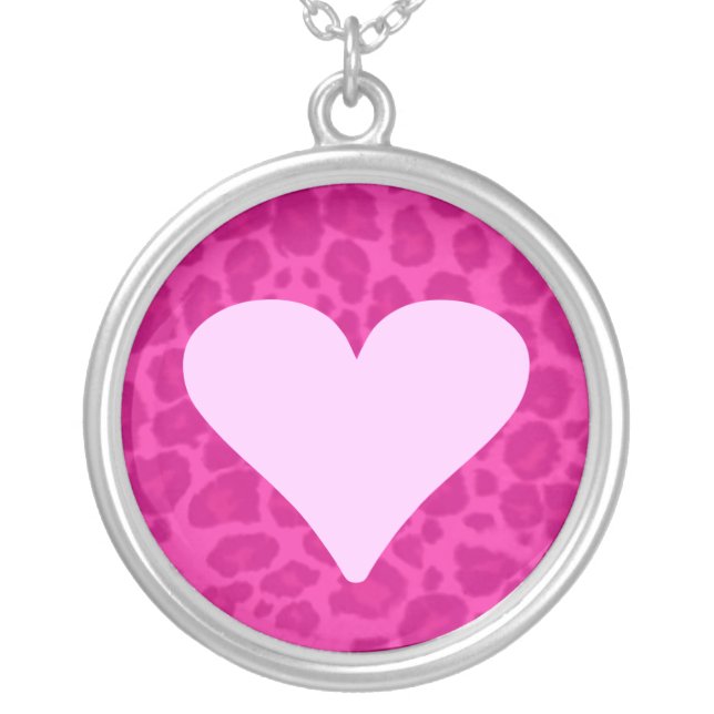 Kawaii Pink Heart Leopard Print Necklace (Front)