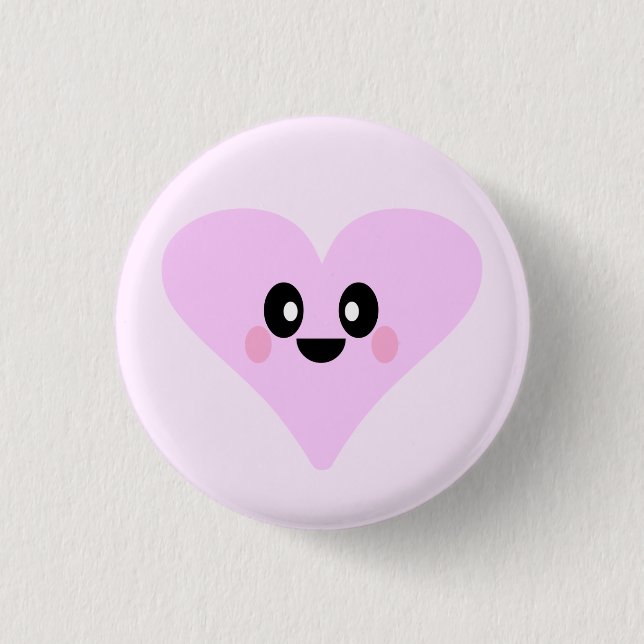 KAWAII PINK HEART VALENTINE'S DAY LOVE PIN BUTTON (Front)