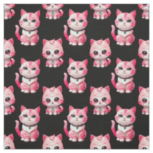 Kawaii Pink Kitty Cats Design Fabric
