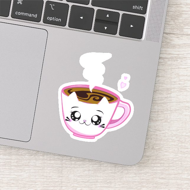 Kawaii pink kitty Cup of coffee Sticker (Detail)