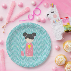 Kawaii Pink Kokeshi Paper Plates