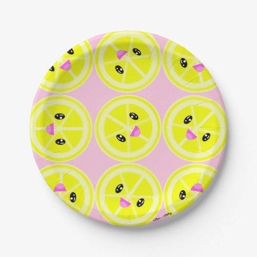 Kawaii Pink Lemonade Lemon Fruit Pattern Cute Paper Plates