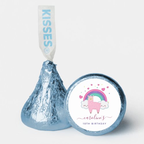 Kawaii Pink Llama  Clouds Kids Birthday Party Hersheys Kisses