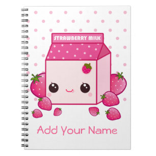 Kawaii pink milk carton with strawberries notebook