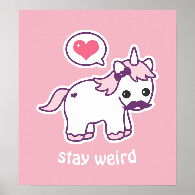 Kawaii Pink Mustache Unicorn Poster (Front)