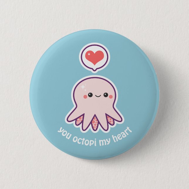 Kawaii Pink Octopus Pinback Button (Front)