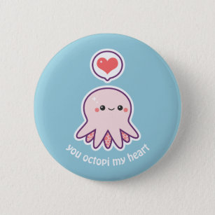 Kawaii Pink Octopus Pinback Button