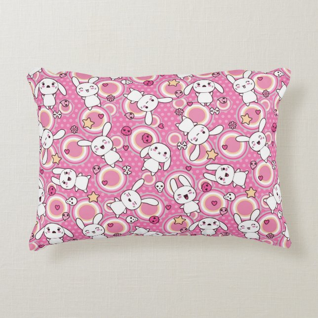 kawaii pink pattern accent pillow (Front)