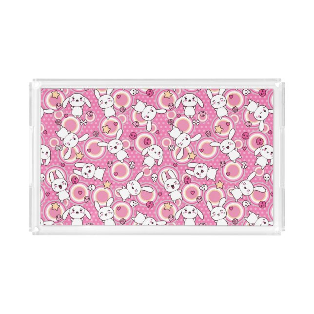 kawaii pink pattern acrylic tray (Front)