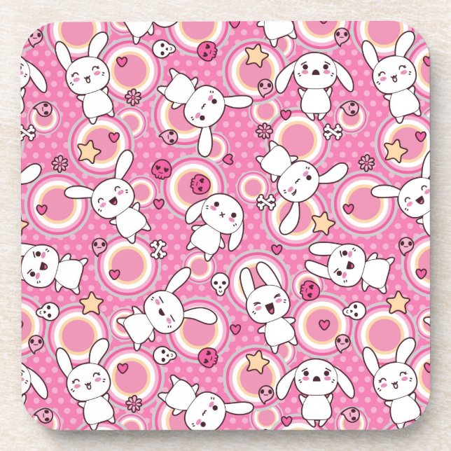 kawaii pink pattern beverage coaster (Front)