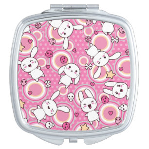 kawaii pink pattern compact mirror